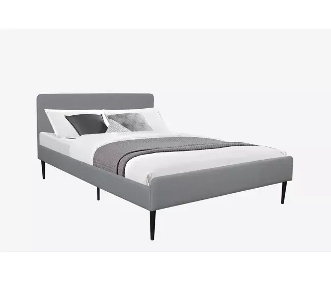 Cama EDDIE 140cm tapizada color gris con Relleno de Plumas