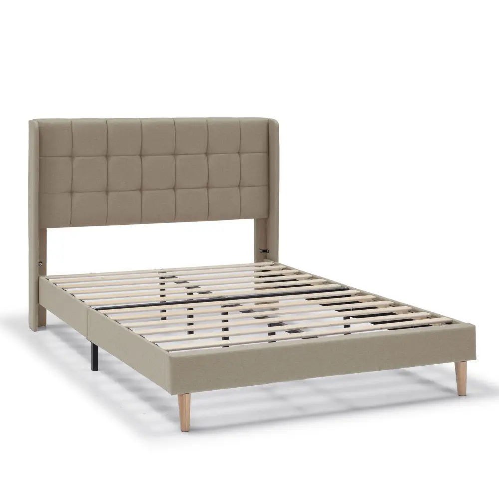 Cama tapizada esther de 30 cm, 150x190 cm, marfil