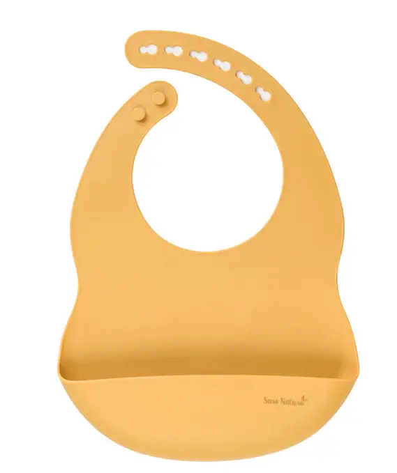 Babero Silicona Nordic Mostaza - Saro con Funda de Algodón 100%