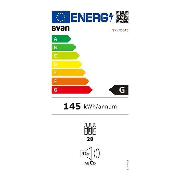 Vinoteca Svan SVVN034C G 28 botellas 80L 42dB con luz LED interior puerta de cristal negro 84x43x45