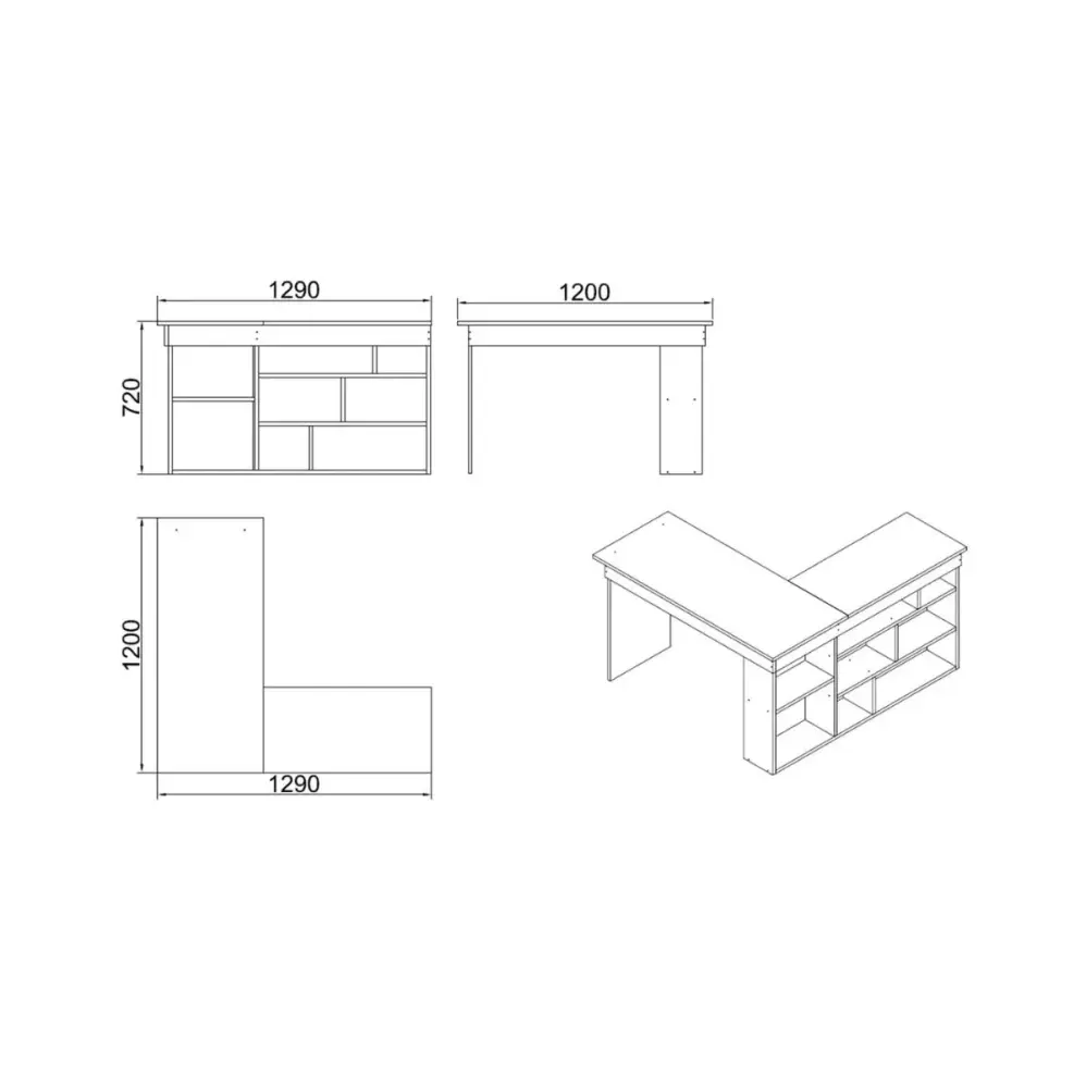 Escritorio Bihar esquinero con estantes natural/blanco 72x115x120 cm | Ajustable en Altura |