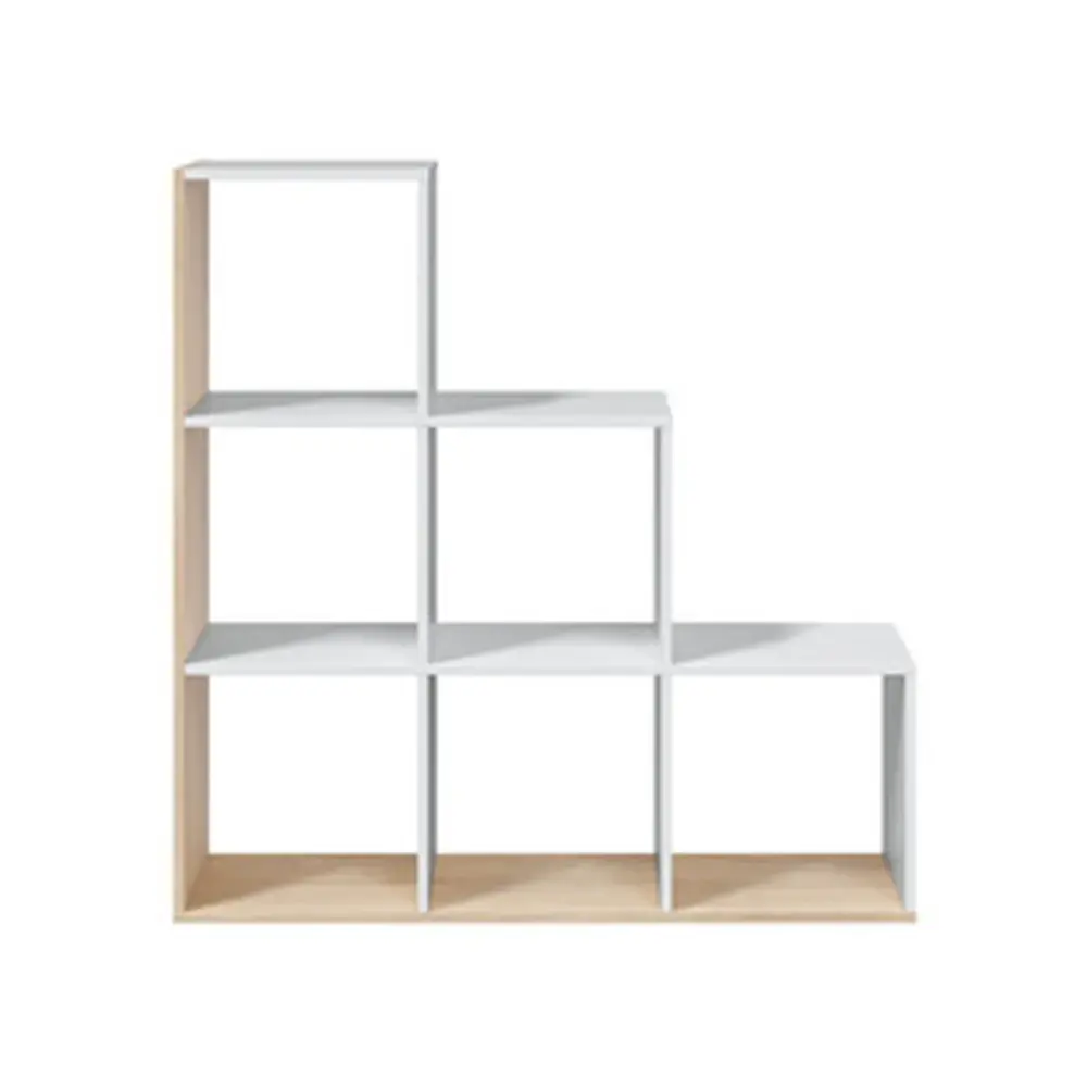 Libreria decorativa forma di scaletta con 6 cubi - Bianco Artik e Rovere Canadian | Ajustable en Altura |