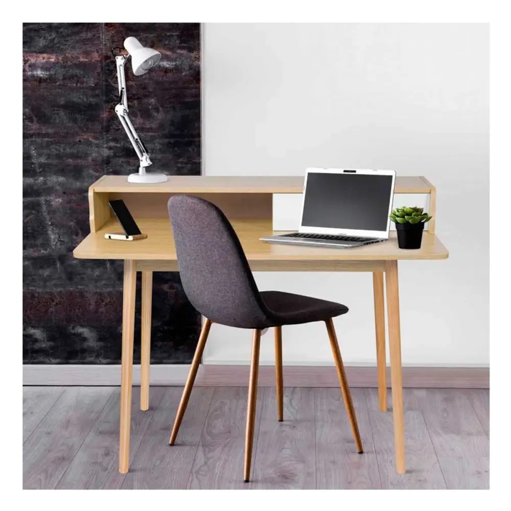 Escritorio clásico Thinia Home natural/blanco 110x90x50 cm Certificado GREENGUARD