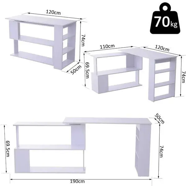 Escritorio Homcom giratorio 360º con estantes blanco con Soporte para Monitor