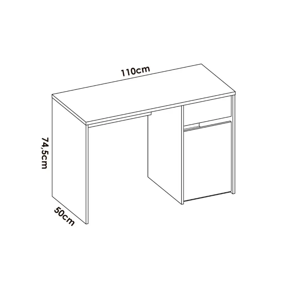 Mesa de escritorio Bali con cajón + puerta blanco 74,5x110x50 cm