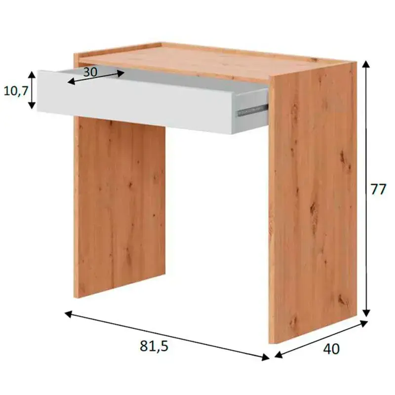 Seguro y Certificado Escritorio juvenil Junior con cajón roble nodi/blanco artik 77x81,5x40 cm