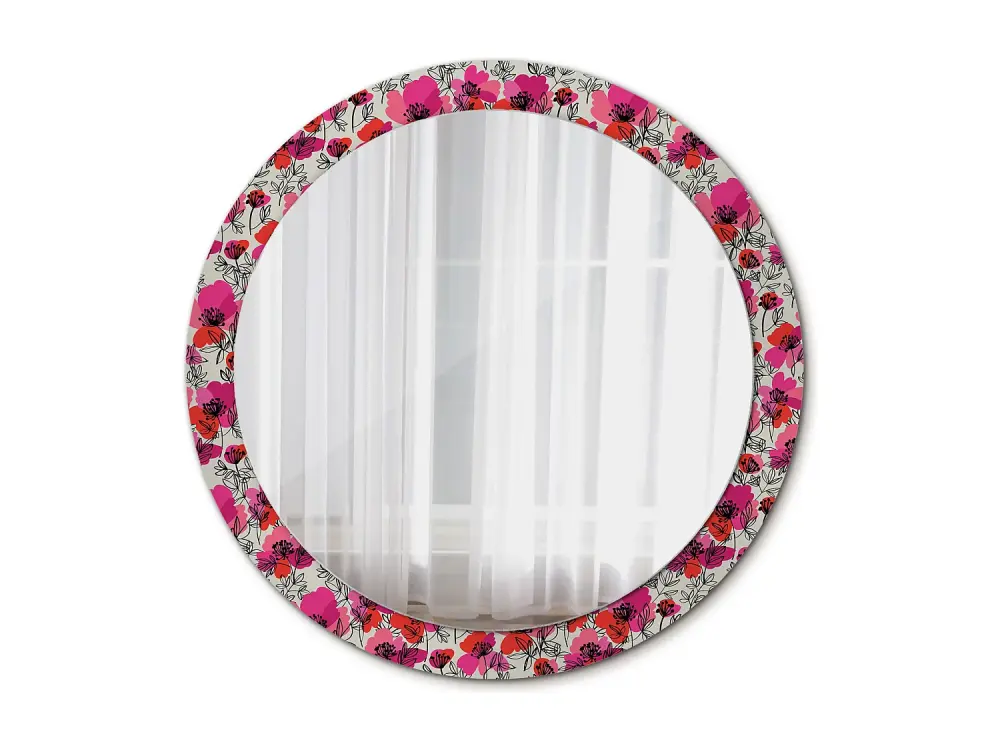 Espejo decorativo redondo - Amapolas rosas - 90 cm
