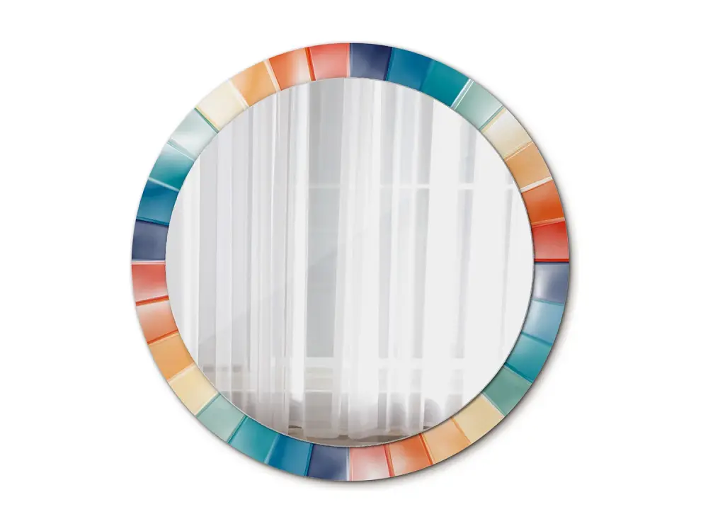 Espejo decorativo redondo - Azulejos Rayos de Colores - 90 cm