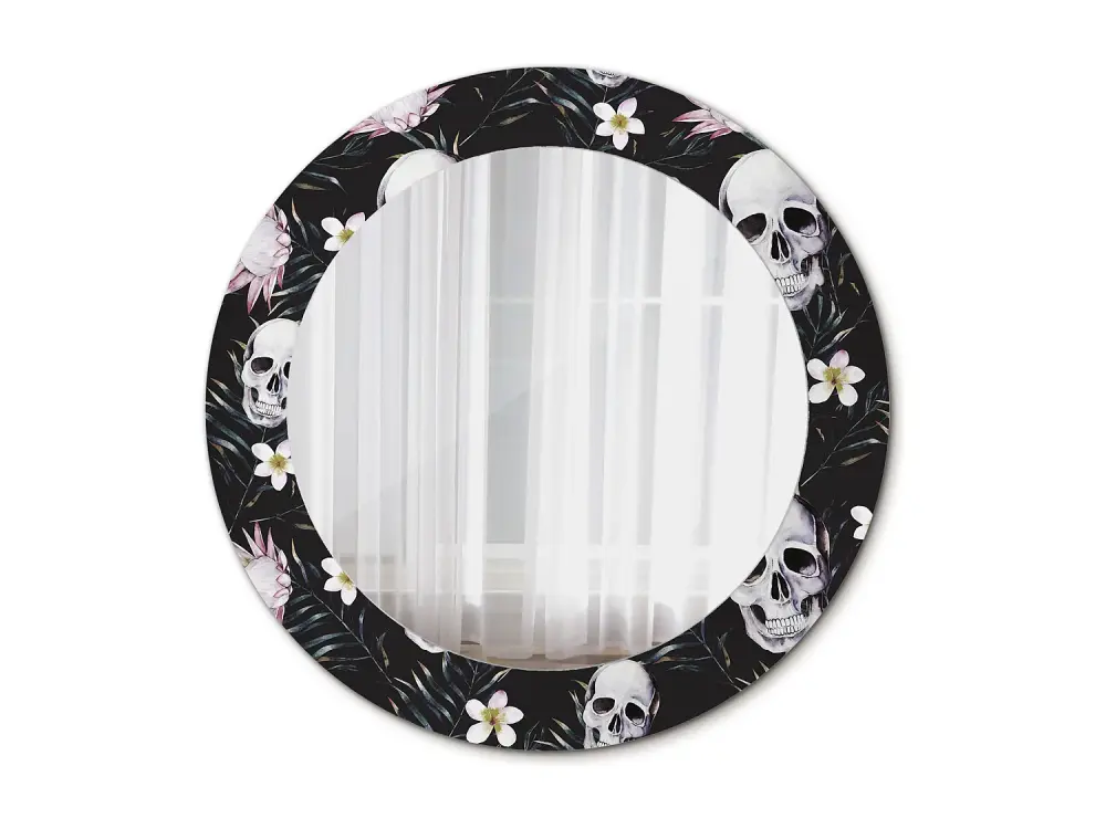 Espejo decorativo redondo - Flores de calavera - 60 cm