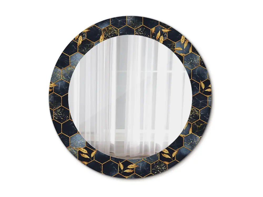 Espejo decorativo redondo - Hexágono de mármol - 60 cm