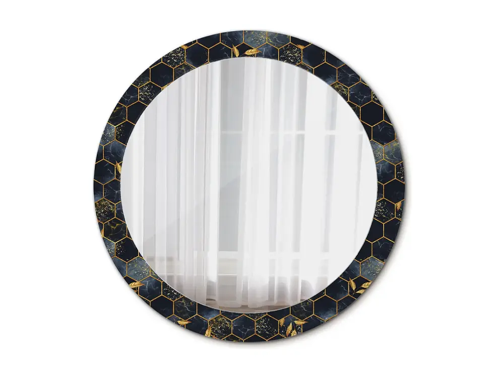 Espejo decorativo redondo - Hexágono de mármol - 80 cm