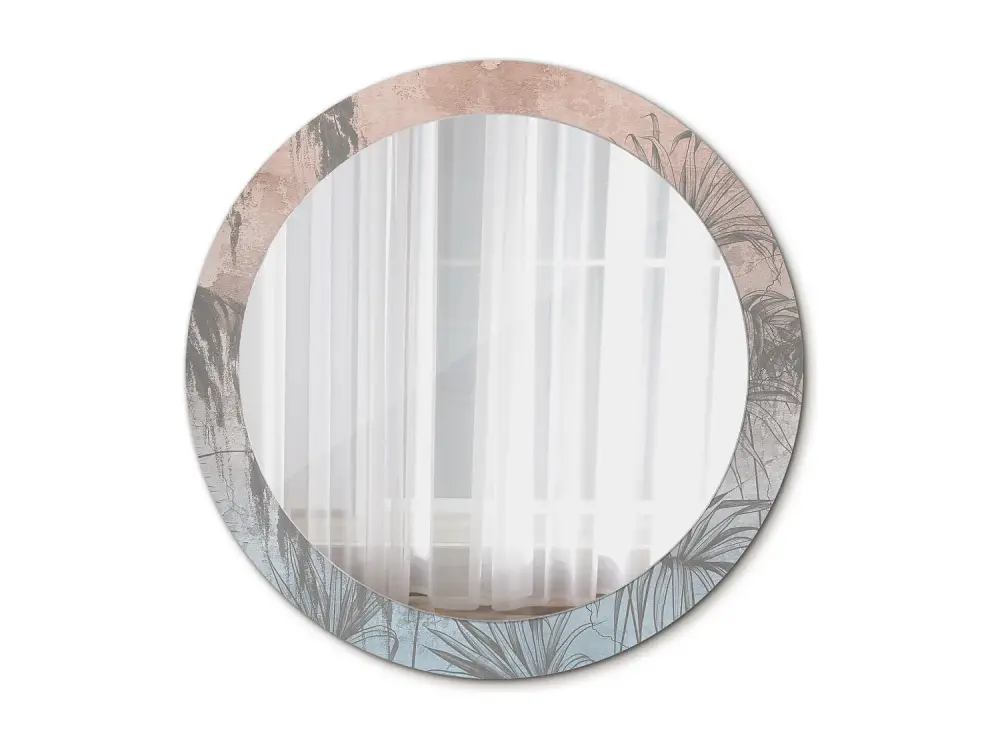 Espejo Redondo Decorativo - Flores Tropicales - 80 cm