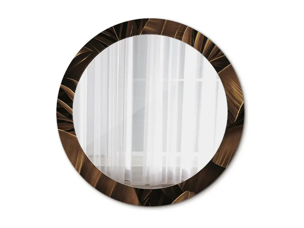 Espejo Redondo Decorativo - Hojas de Plátano Marrón - 80cm