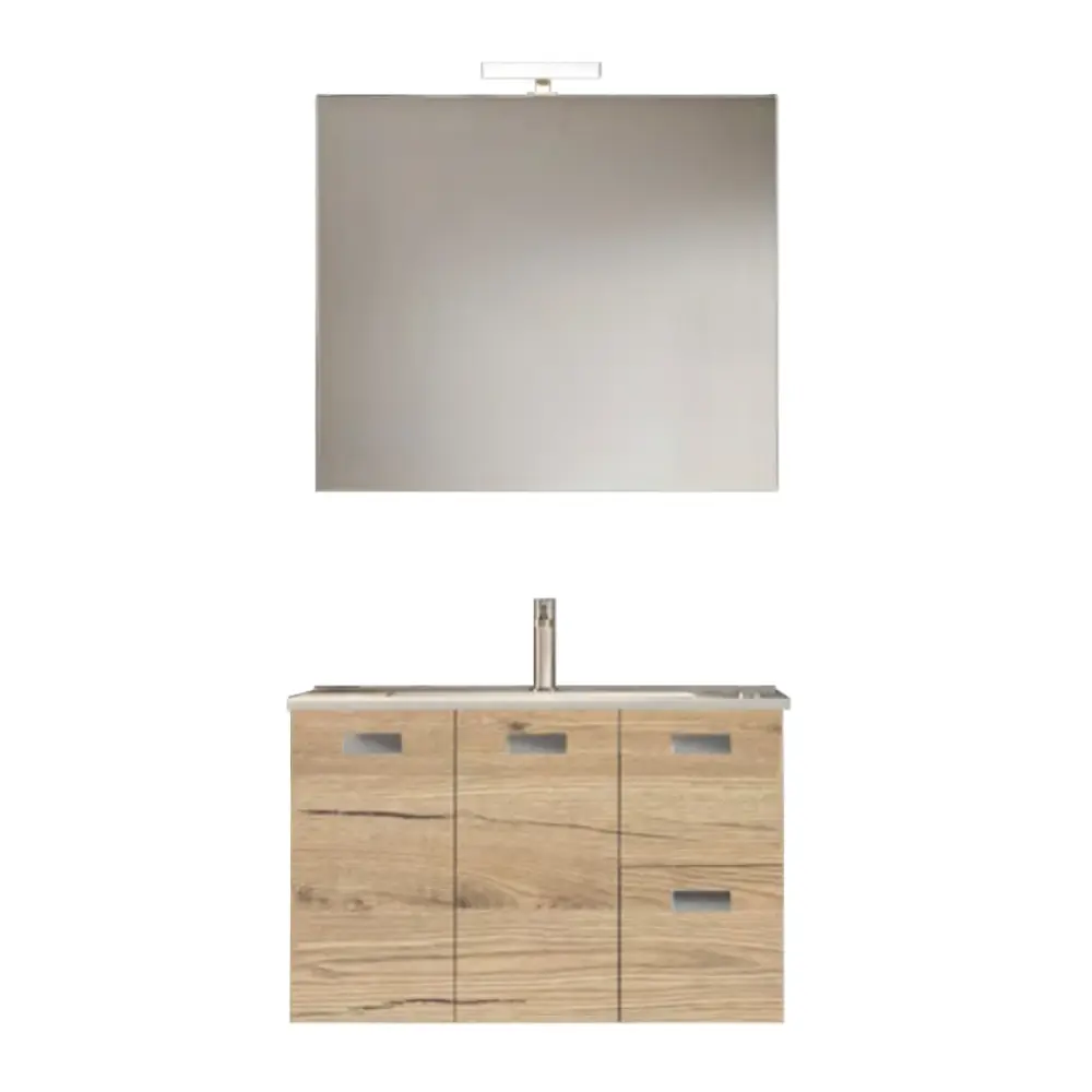 Colgador de Toallas Mueble de baño suspendido con base, lavabo y espejo con Led modelo Elisa 85 - Roble Genuino