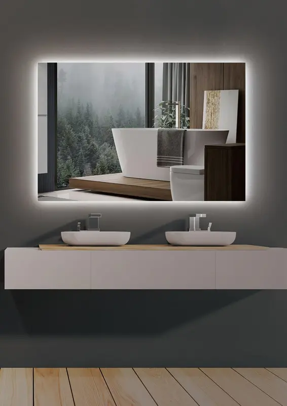 Espejo de baño con iluminación LED luz LED frí medida - 60 x 80 cm en Acero Inoxidable