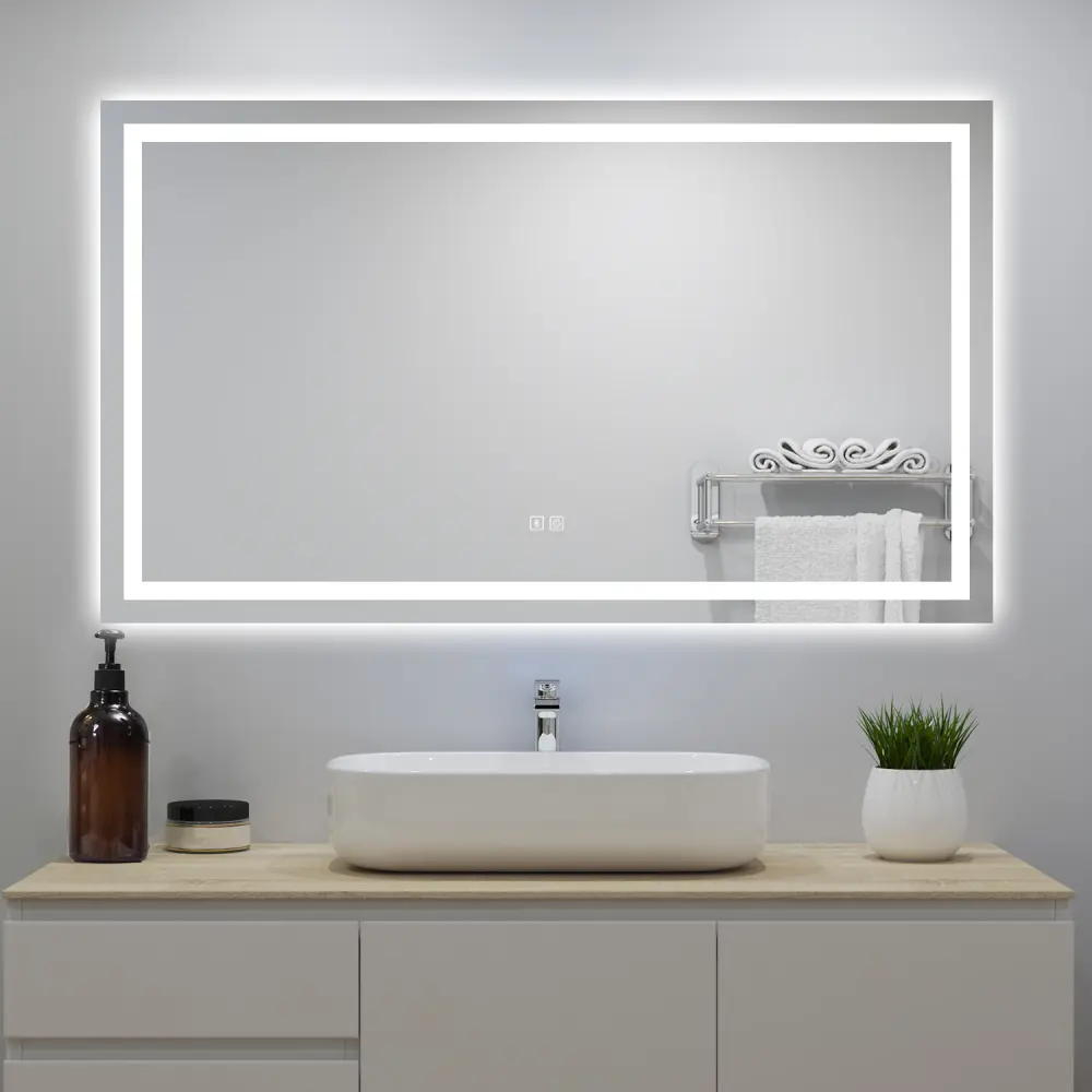 Espejo de baño LED 120×70cm + bluetooth + regulación continua + antivaho para Ahorrar Espacio