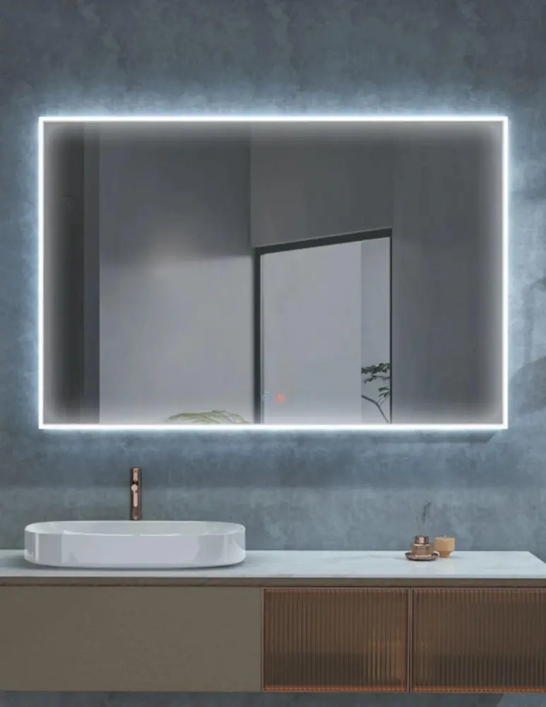 Espejo luz LED, marco acrílico 3 tipos de luz, on/off, anti-vaho 80x80cm para Viaje