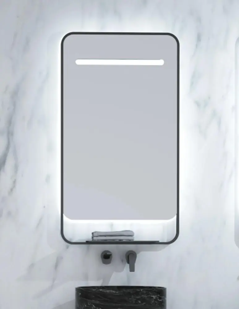 Espejo luzLED con cargador movil, triLED, anti-vaho, marco negro 50x90cm