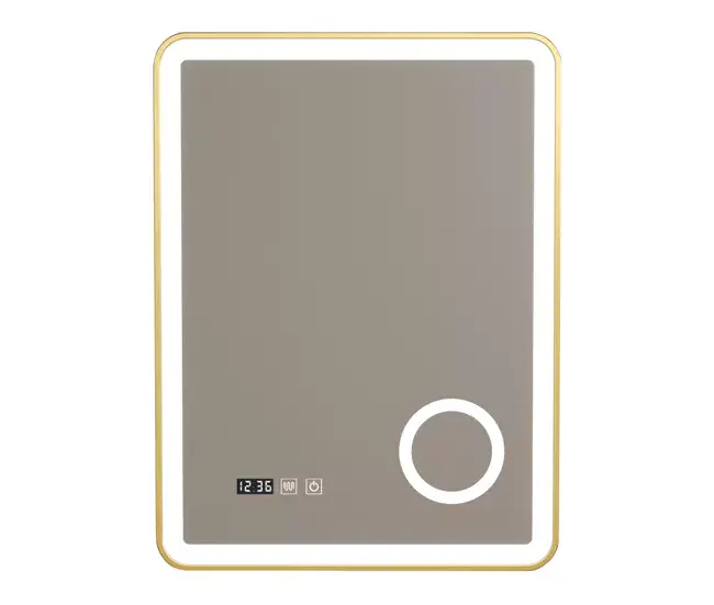 Espejo de pared con LED Pescara para baño IP65 con antivaho y lupa aluminio 80 x 60 x 4 cm - Dorado