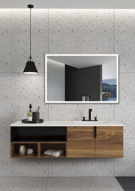 Espejo triLED blanco frío/natural/cálido, antivaho marco negro 100 x 80cm con Resistencia al Agua