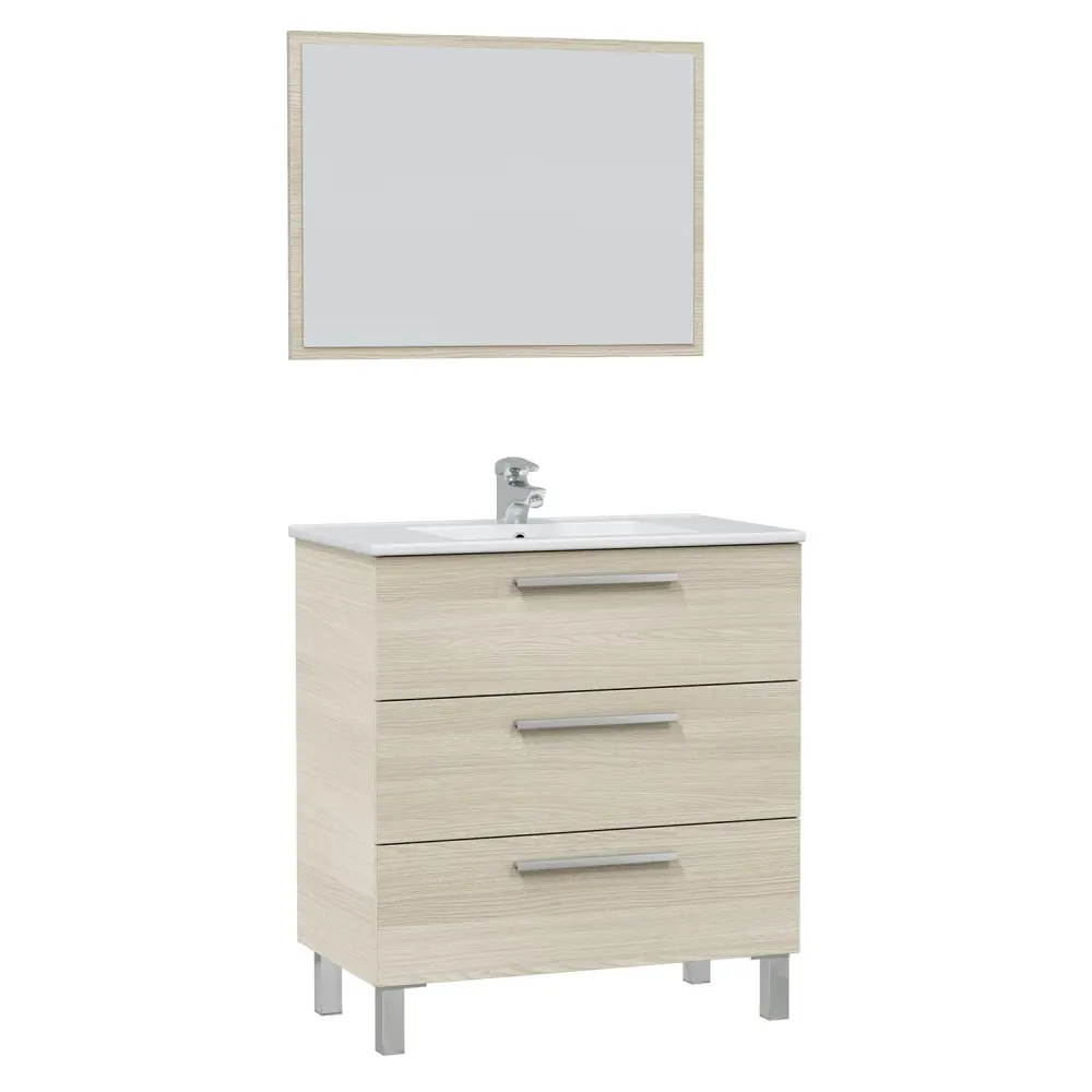 Gancho de Ducha Mueble de baño alise 3 cajones con espejo, sin lavabo, color roble