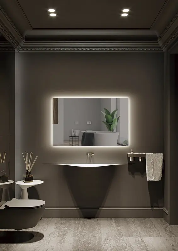 Jabonera de Pared Espejo con luz LED retroiluminado luz frí con doble sensor antivaho 90x80