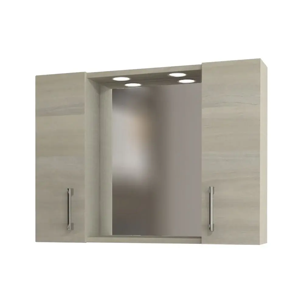 Mod. 960, specchio da bagno 2 ante. Colore rovere/grigio
