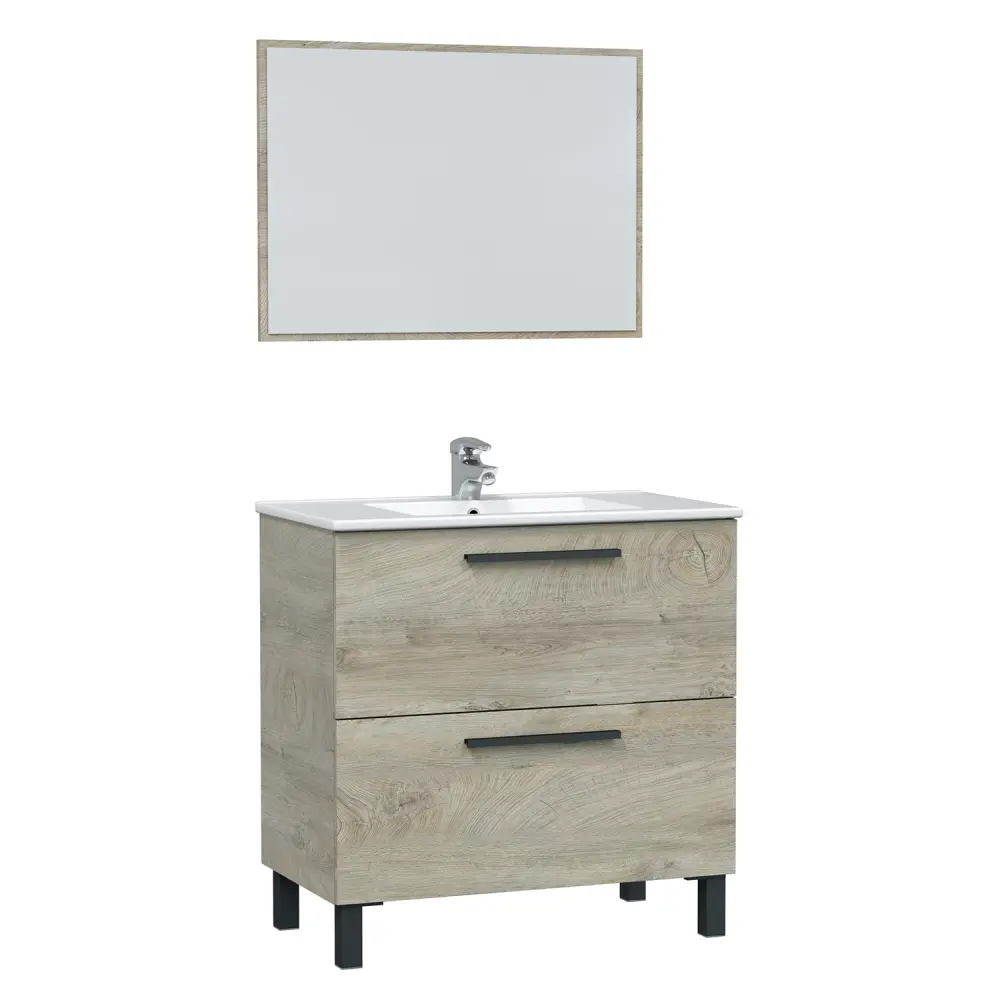 Mueble de baño alise 2 cajones, espejo y con lavabo, color alaska con Resistencia al Agua