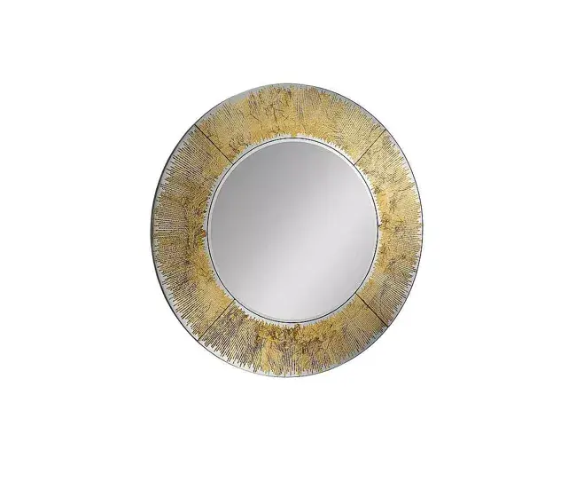 espejo redondo cristal color dorado serie aurora 100cm con Protección contra Empañamiento
