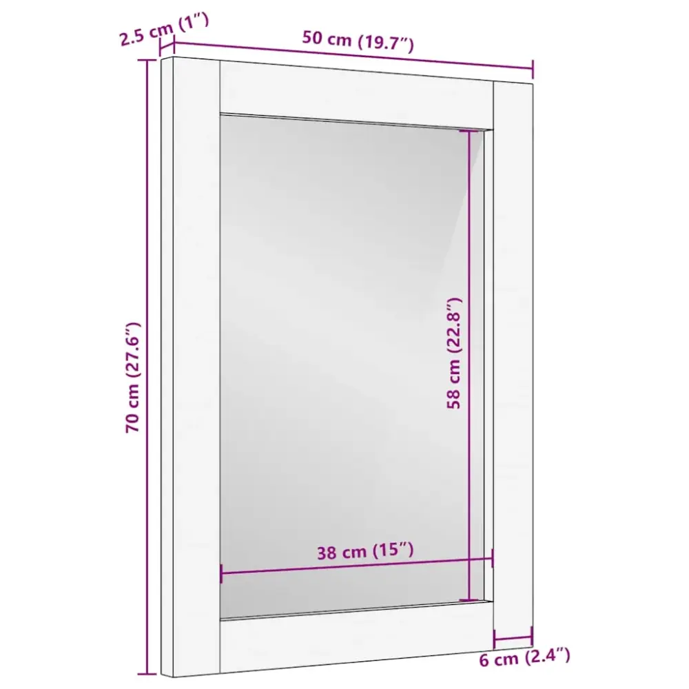 Espejo de baño Onda con marco sin procesar 70x50x3 cm | Antiempañante | prueba de Astillas