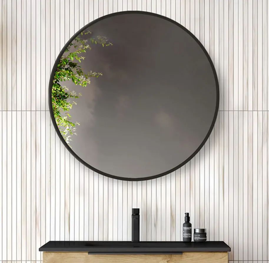Espejo de baño redondo decorativo | borde negro 70cm | Antiempañante | prueba de Astillas