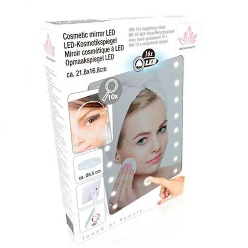 Espejo para maquillaje 16 LEDs aumento 10X blanco 21,8x16,8 cm con Garantí de 2 ños