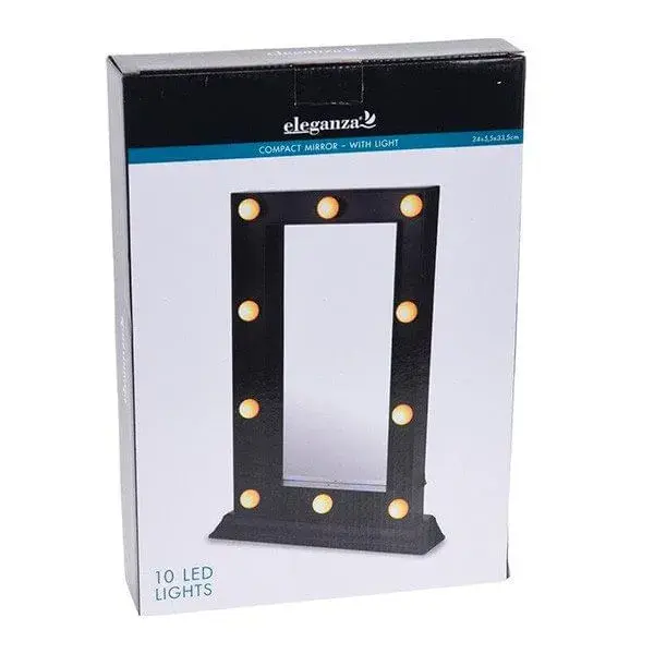 Espejo tocador Eleganza 10 LED 33 x 23 cm negro para Sala y Baño