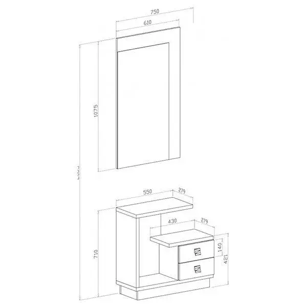 Mueble recibidor Star con espejo 178,5x75x27,9 cm