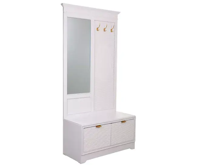 Recibidor de madera con Espejo blanco 95x7x190h cm - 90x41x47h cm