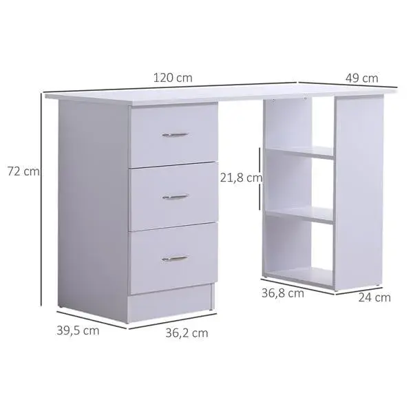 Escritorio Homcom 3 cajones+3 estantes blanco 72x120x49 cm