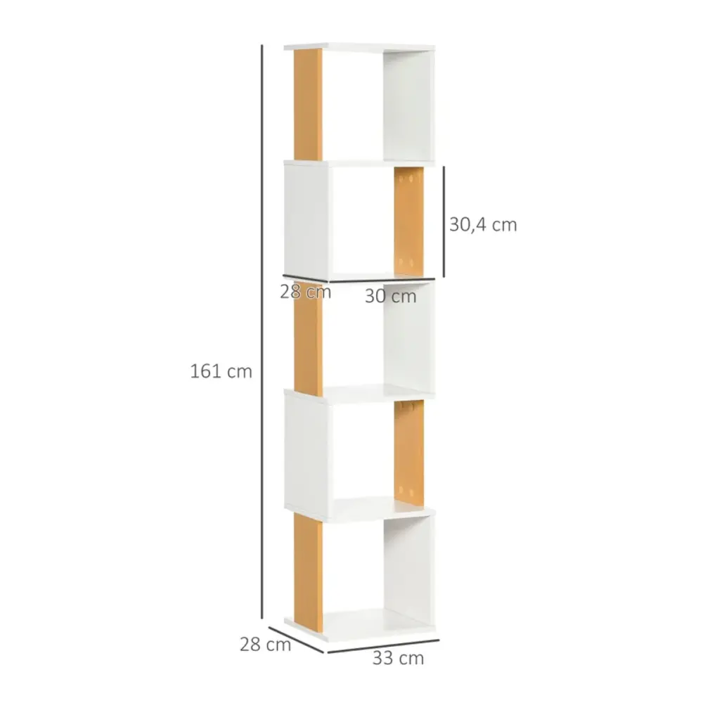 Organizador de Alta Capacidad Estanterí Fiona Homcom 5 niveles forma S blanco/natural 161x33x28 cm