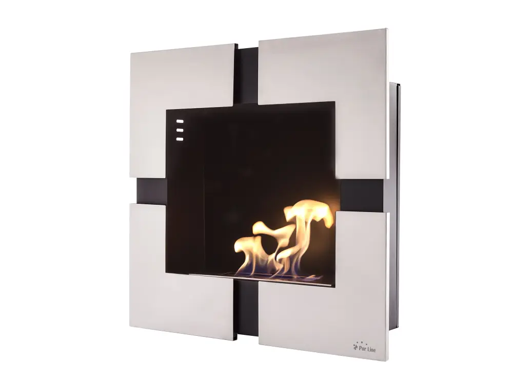 Chimenea de etanol mural de 2000W, moderno diseño cuadrado construido en acero en Madera y Negro