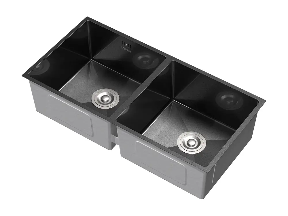 Fregadero de cocina doble 81,5x40cm lavabo antracita acero con desagüe y sifón