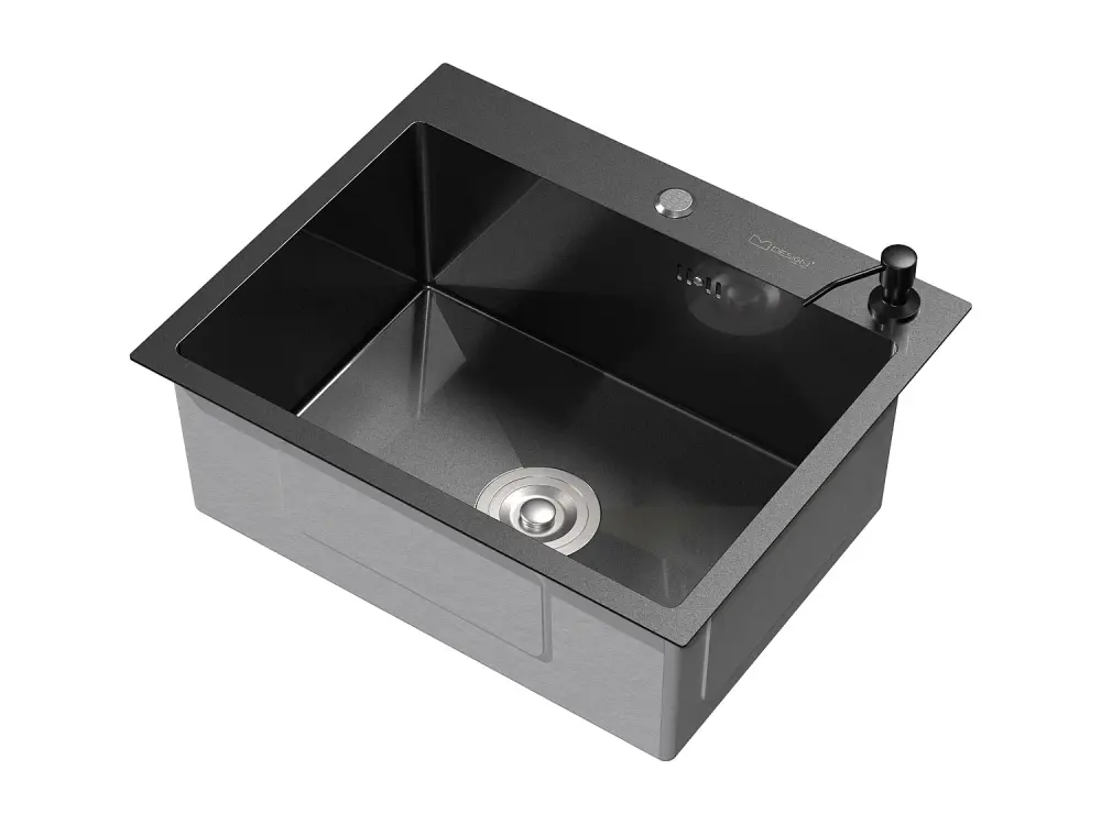 Fregadero de cocina de un seno 55x45 cm lavabo antracita con desagüe/dosificador