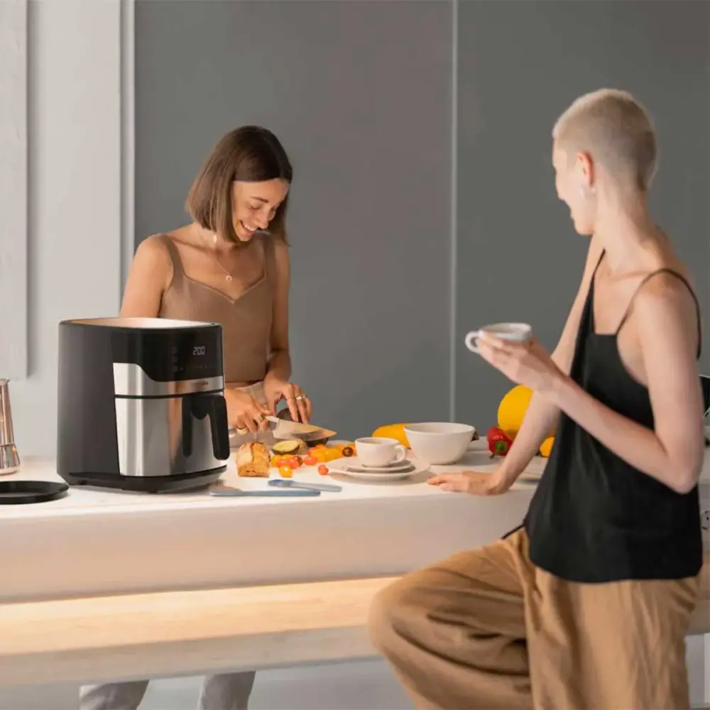 Freidora de aire Air Crispy 6006B Multicompatible Blue 1600W 6,5L con accesorios negro/inox