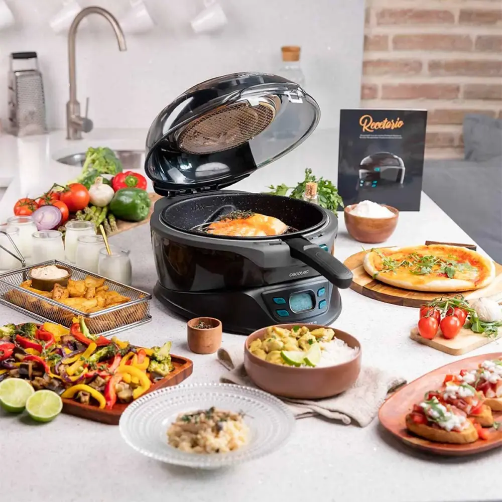 Freidora de aire Cecotec TurboCecofry 4D Healthy 1350W 3,5L 8 modos de cocinado con accesorios negro