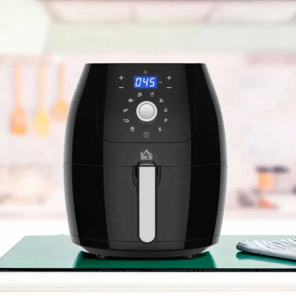 Freidora de aire Homcom 1700W 5,5L 8 programas con temporizador y temperatura ajustable negro 37x41x33 cm