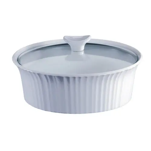 Fuente circular con tapa de vidrio French Alabastro Corningware 2.3 litros