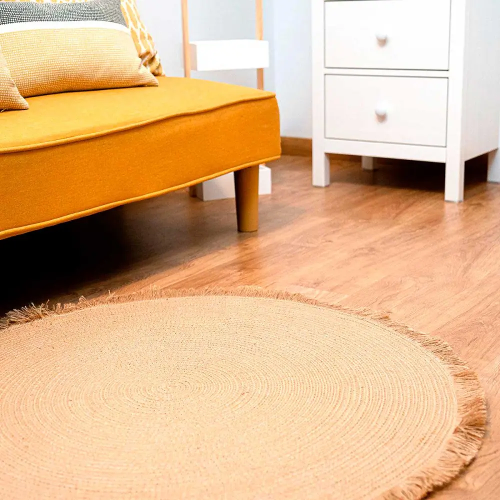 Alfombra MOA Vinthera yute con flecos sin aditivos Ø100 cm