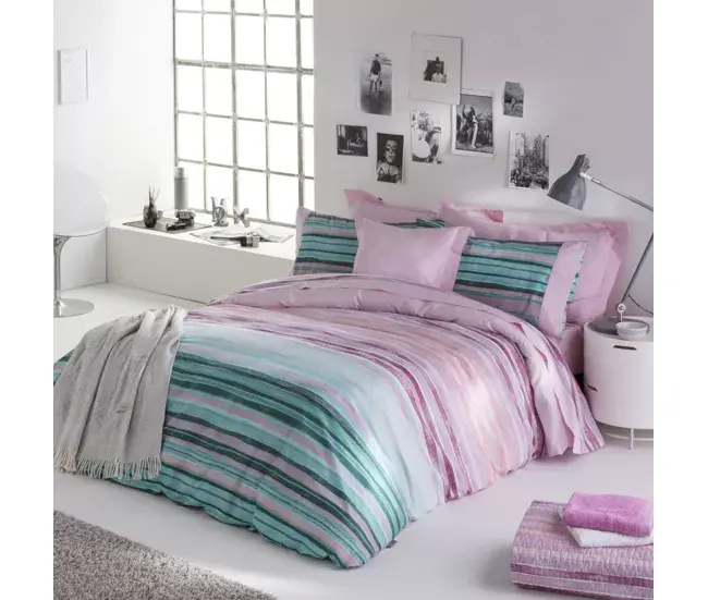 Juego de cama microfibra Funda nórdica ELYSE rosa/verde/azul 240x220 cm