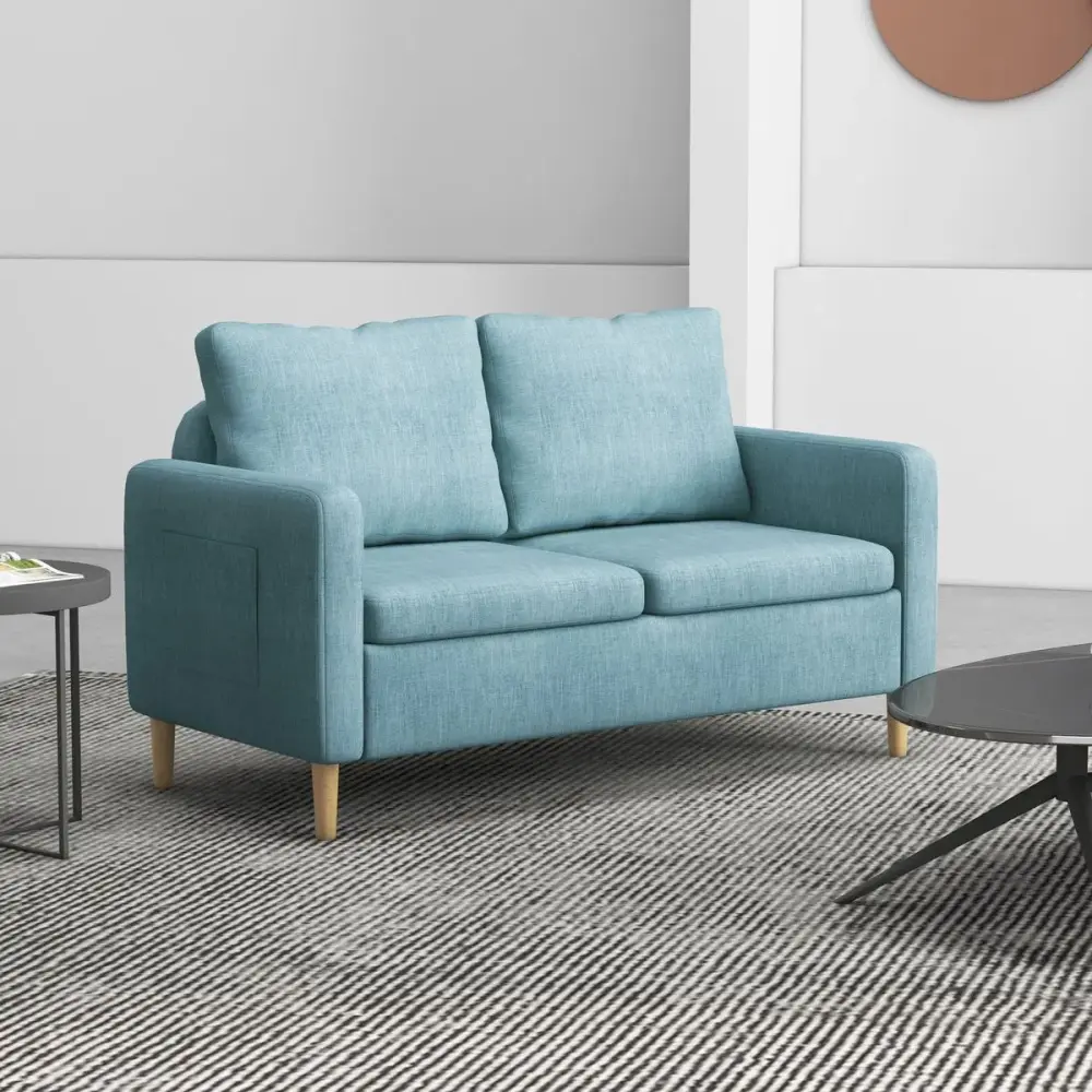 Sofá Conde Homcom 2 plazas con bolsillos laterales azul preciso 83x143x76 cm