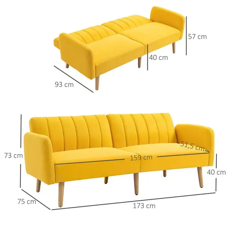 Sofá-cama Homcom 2 plazas mostaza 73x173x75 cm con Elástico en la Base