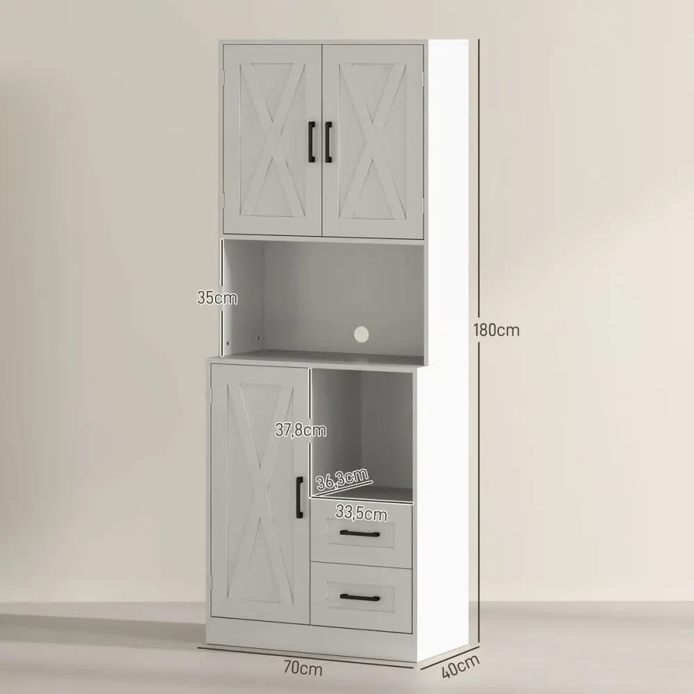 Aparador de cocina Verde Homcom 2 armarios + cajones + encimera blanco 180x70x40 cm