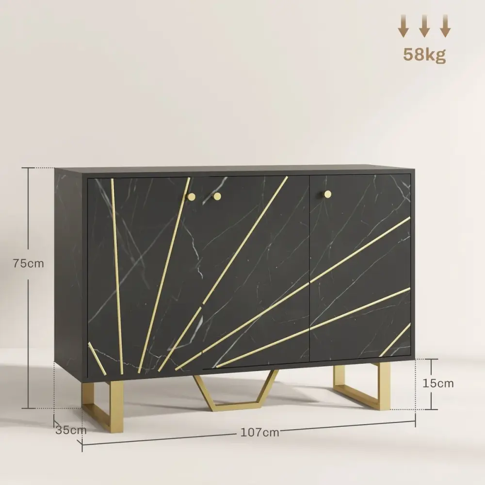 Aparador Gatsby Homcom 2 armarios + estantes ajustables negro/dorado 75x107x35 cm